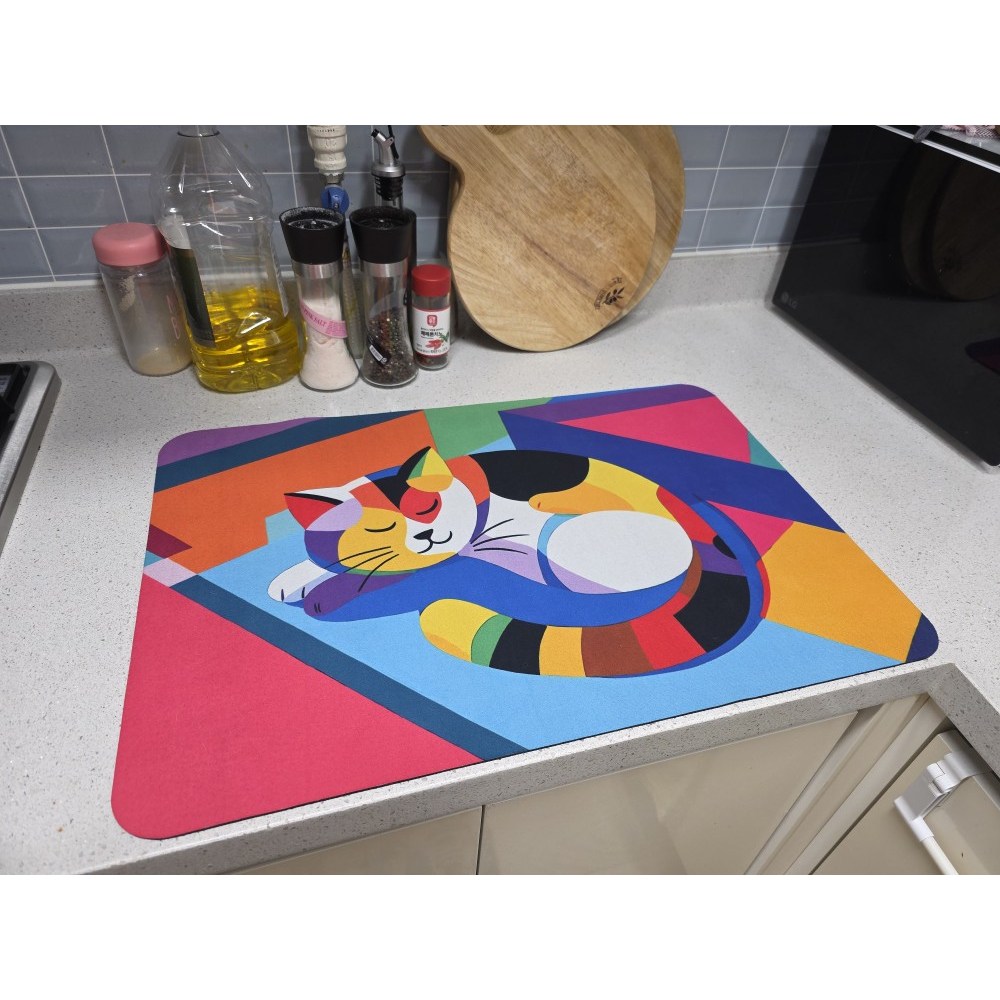 하얀고양이 다용도 논슬립 주방 건조매트 폴리에스테르 흡수력 좋은 고무미끄럼방지 매트, 고양이 12,990원