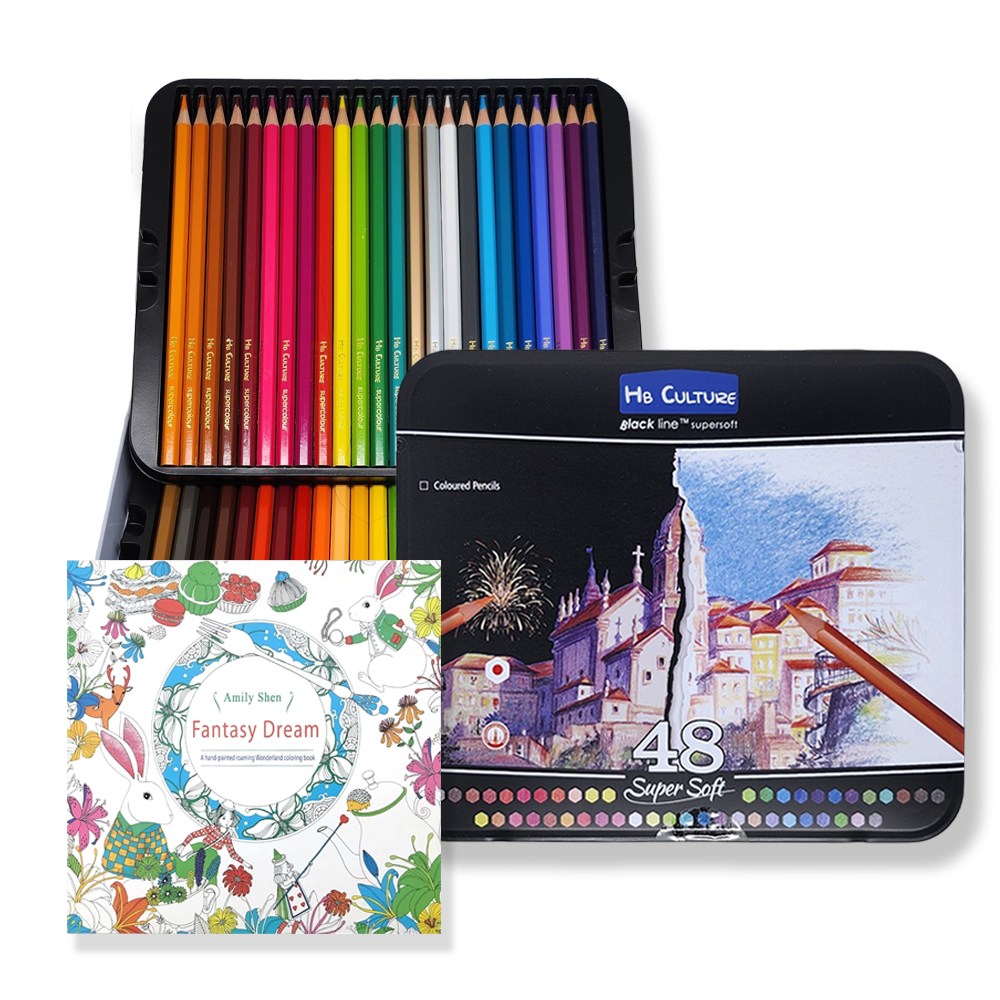 에이치비문화사 전문가용 유성 48컬러 틴케이스 색연필 컬러링북 포함, 1개, 48색 18,900원