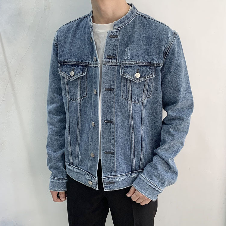 라운지21 남자 루즈핏 차이나넥 데님 청자켓 65,900원