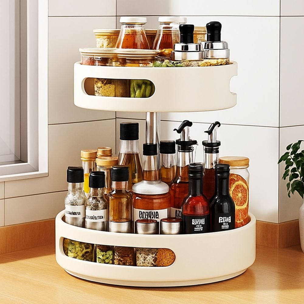 회전 트레이 2단 다용도 정리 양념통 주방 화장품 영양제 수납, 아이보리, 1개 23,300원