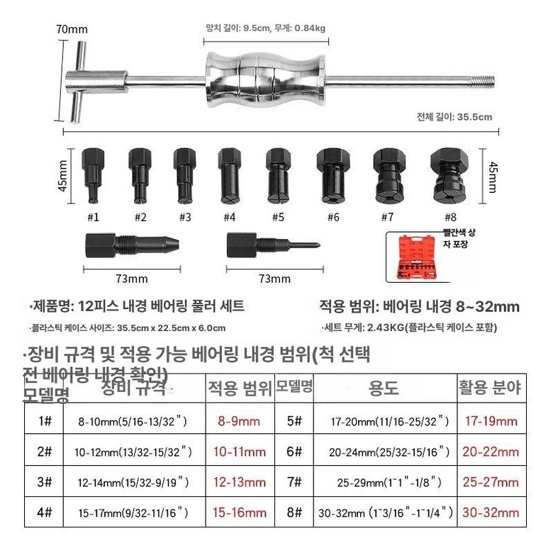 내경 베어링 풀러 9종세트 풀리 제거 센터 클램프 43,400원