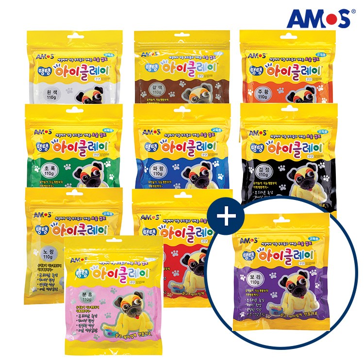 아모스 탱탱 아이클레이 110g 10색 세트(흰,갈,주,초,파,검,노,빨,분)+보라증정, 혼합색상, 현재가 36,900원