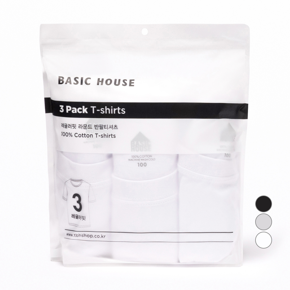 베이직하우스 남녀공용 통기성 순면라운드 30수 반팔티 오리지널팩 3p HATS0101 17,910원