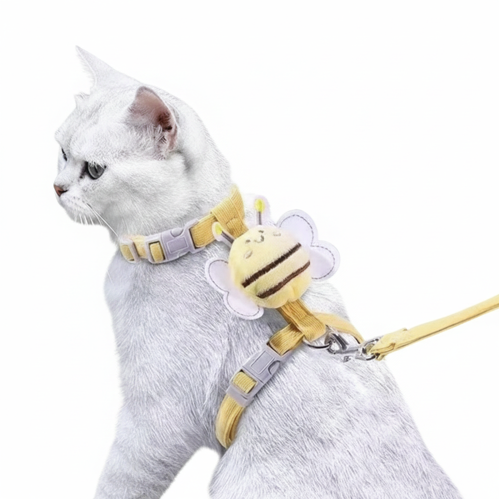 푸뜨 꿀벌 고양이 하네스 리드줄 세트 1.2m 외출용 산책줄 목줄 가슴줄, 옐로우, 1개 9,900원