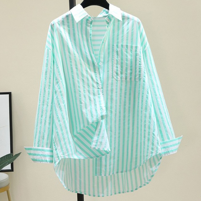 여성 봄 여름 긴팔 셔츠 캐주얼 세로 줄무늬 루즈핏 셔츠 여자 외출용 상의 19,100원