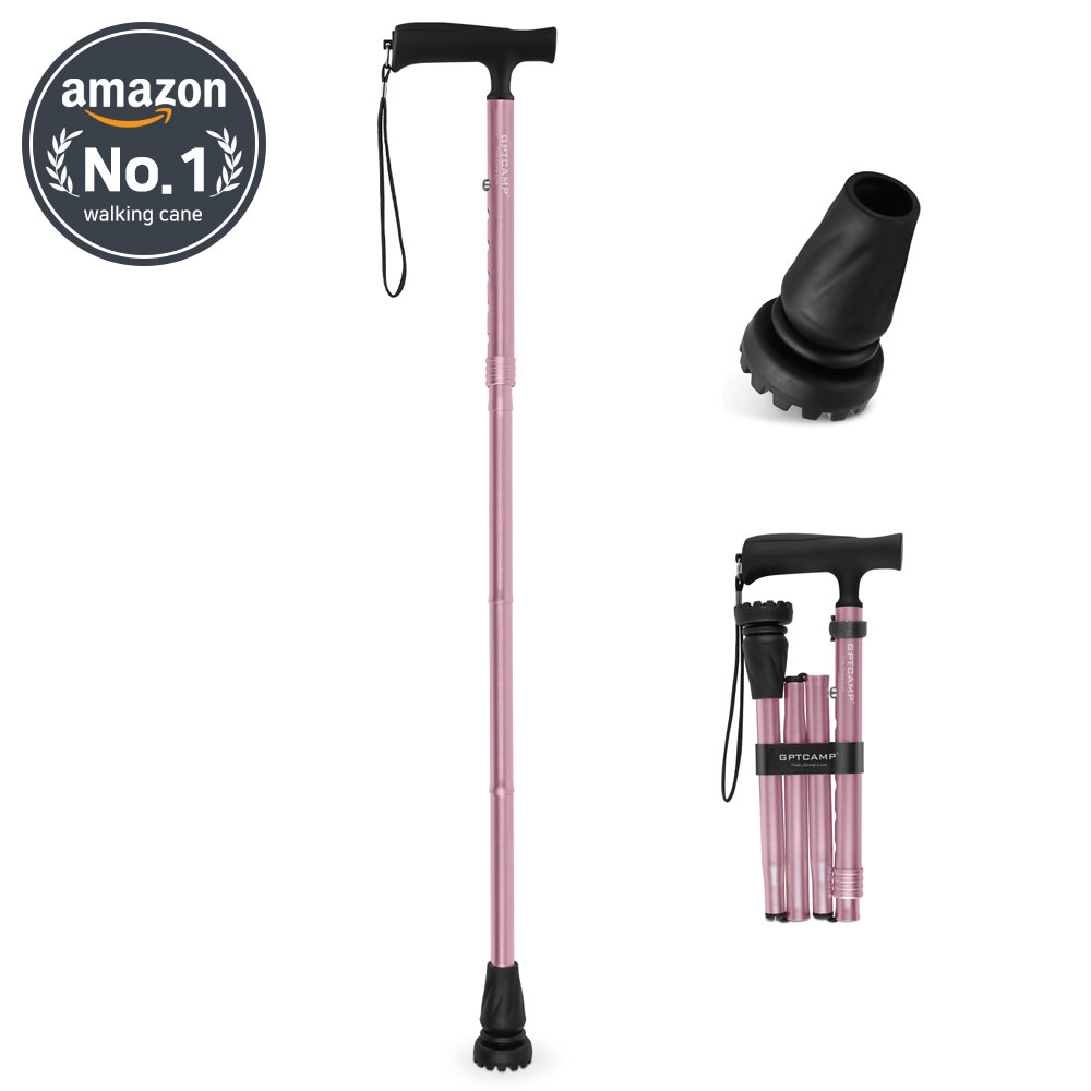 GPTcamp T2M 4단 접이식 초경량 노인 지팡이 어르신 원스텝 폴딩, 1개, 핑크(GPT-T2W) 23,000원