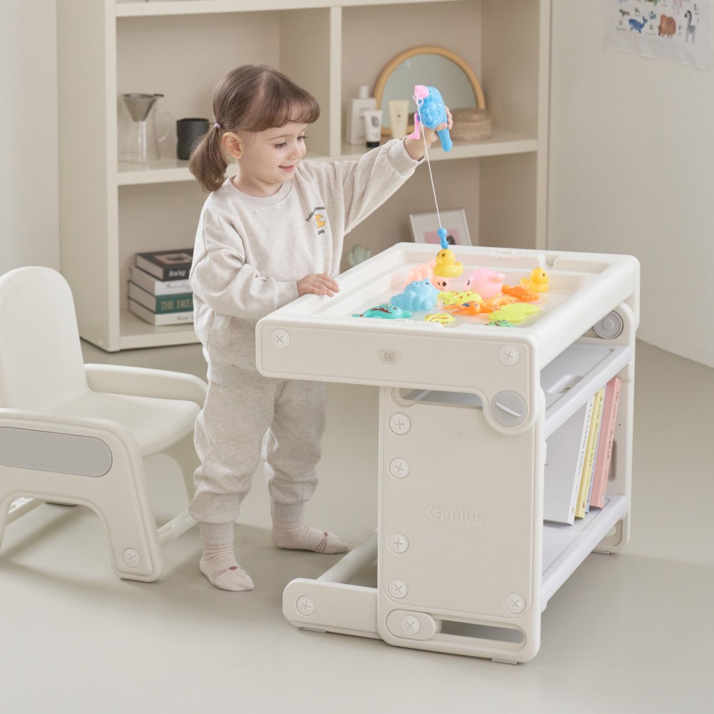 베네베네 이지 폴딩 유아 아기 다기능 책상의자 세트 화이트보드 모래 블럭 책장 수납 접이식, 화이트 그레이 79,300원