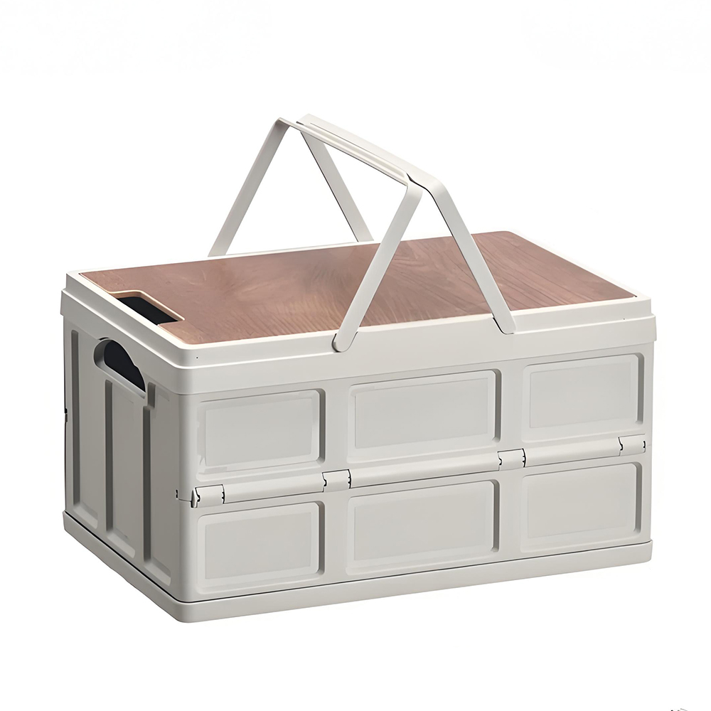 대용량 15L 캠핑 폴딩 수납함 트렁크 정리함 두꺼운 우드 커버 휴대용 보관박스 차량 야외용, 1개, 1단, 회색 24,000원