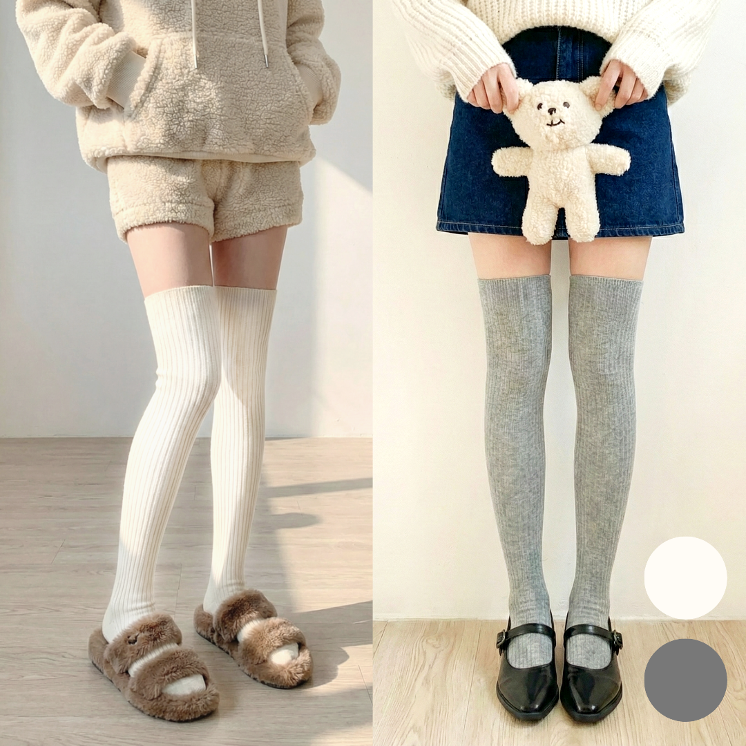 로니에르 슬림핏 골지 셔링 오버 니삭스 2켤레 세트 22,000원