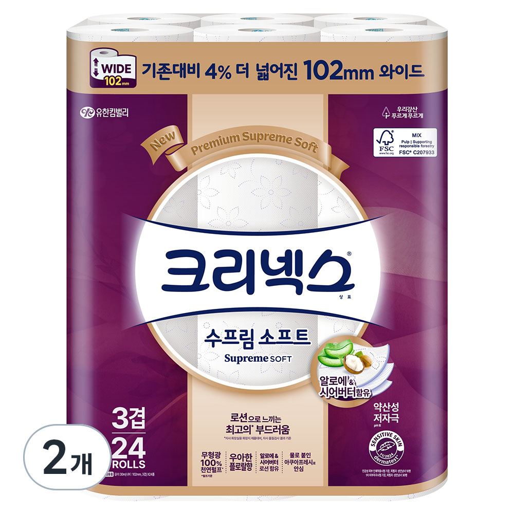 크리넥스 3겹 천연펄프 수프림소프트 화장지 37,600원