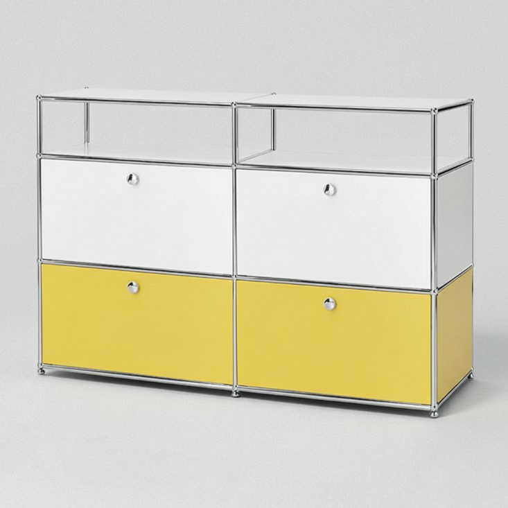 미드퍼 하이 더블2단 철제 미드센츄리 모듈 수납장 1500x400x990, 2단, 화이트 옐로우 콤비 809,000원