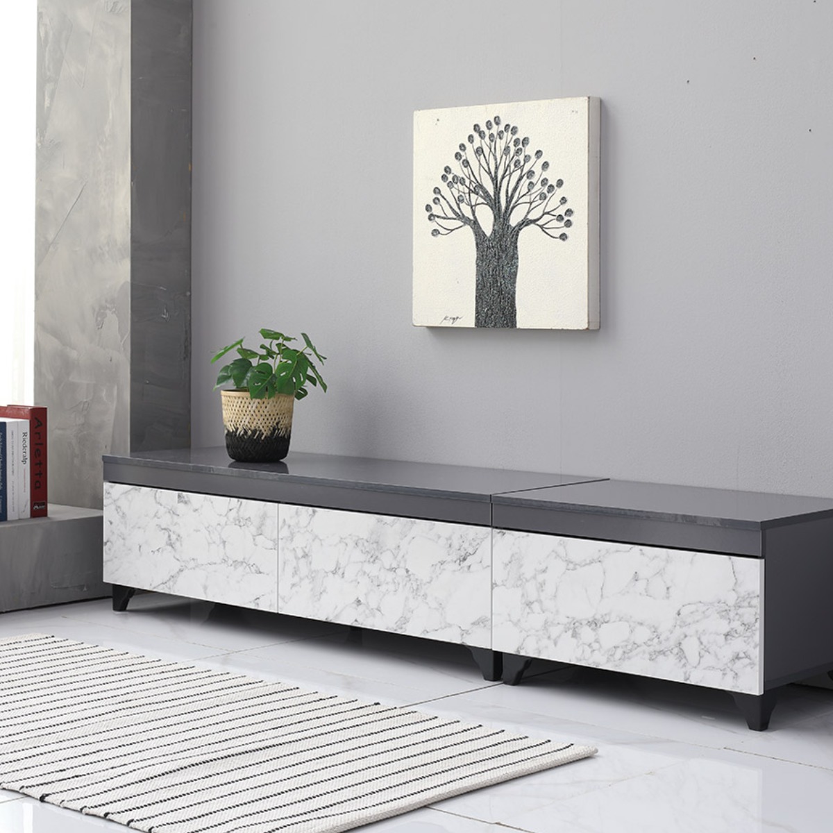 아시수 아로마 거실장/ 거실장1800, 2400, 3000 티비다이 tv다이 낮은거실장 거실장세트, 그레이마블 119,900원