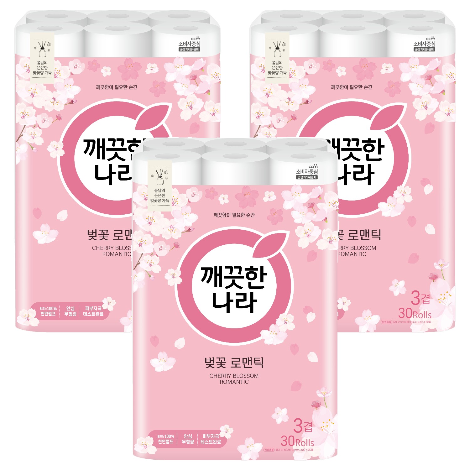 깨끗한나라 벚꽃 로맨틱 천연펄프 3겹 고급롤화장지 43,000원
