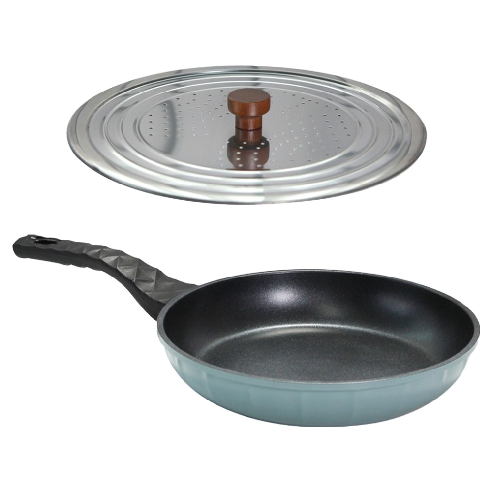 셰프라인 인덕션 이탈리안 프라이팬 + 우드핸들 스텐 프라이팬 타공 커버 세트 스카이블루 25,900원