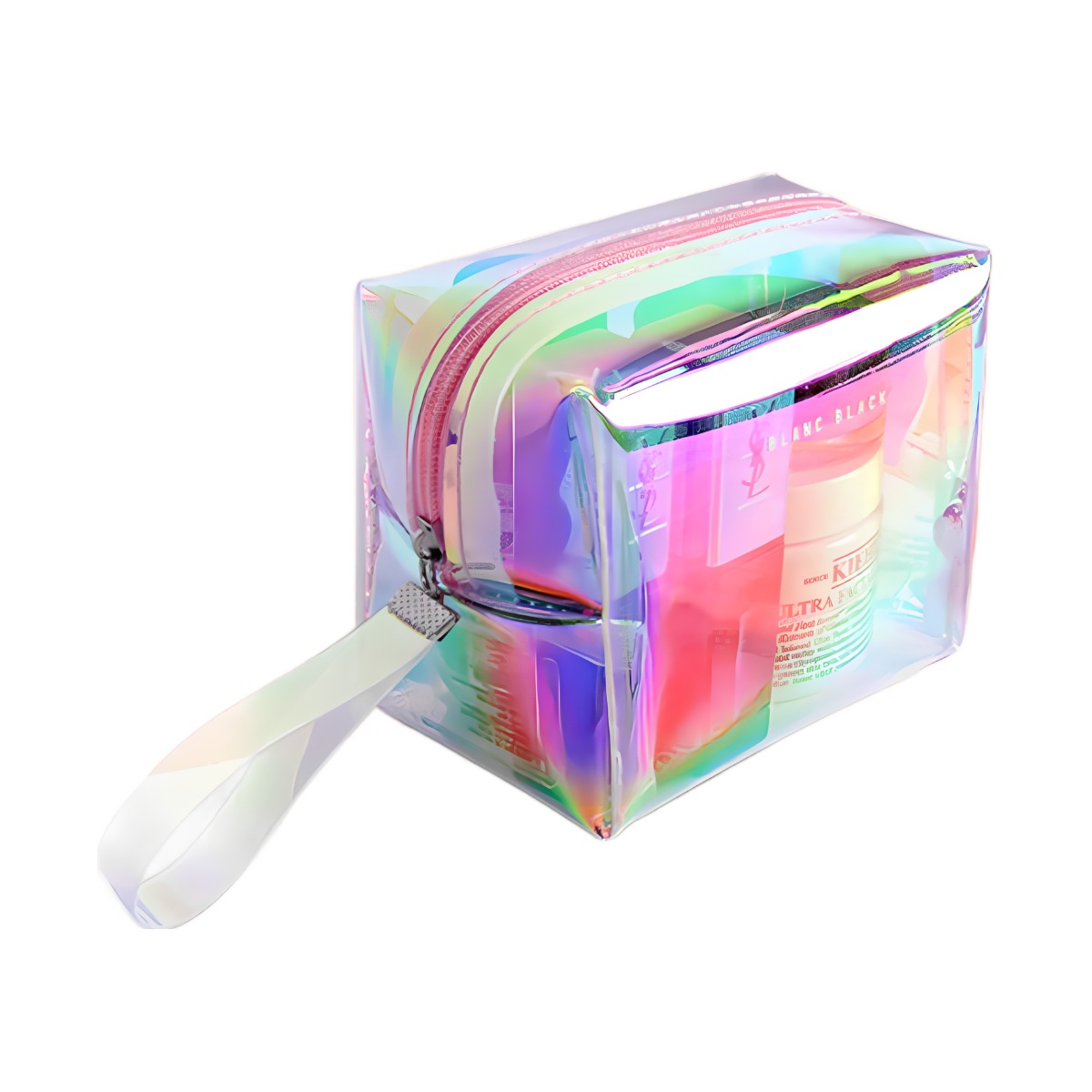 블랑블랙 홀로그램 큐브 파우치 사각 투명 여행용 메이크업 화장품 가방, 1개 7,500원