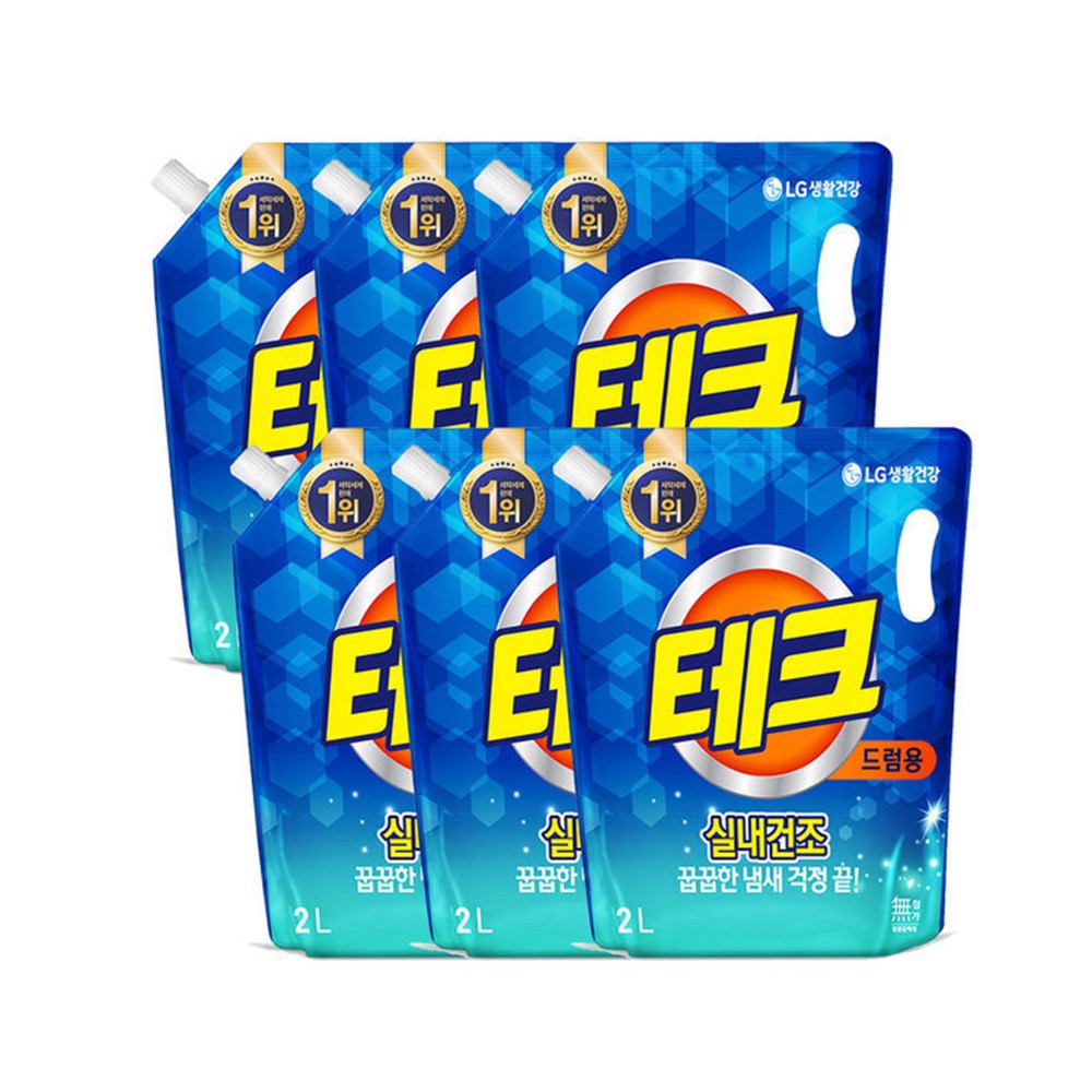 테크 실내건조 액체세제 리필 드럼용 2L x 6개, 6개, 2L, 현재가 41,900원