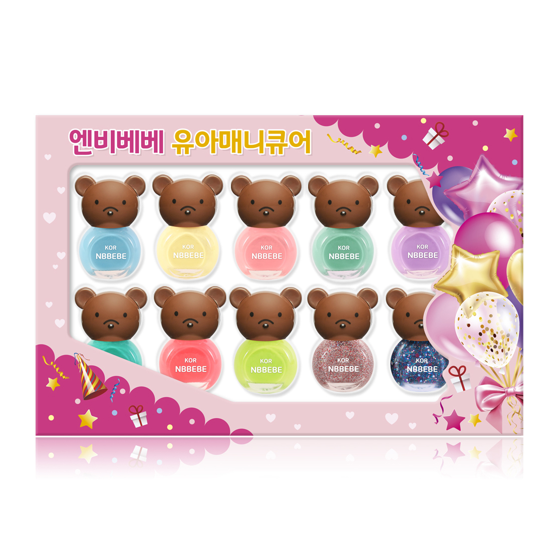 엔비베베 키즈네일 곰돌이 어린이 네일 컬러 10종 B세트, 혼합색상, 1개 38,000원