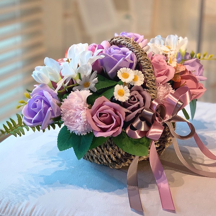 꽃바구니(중) 바이올렛 비누꽃다발 토퍼 개업식 승진축하 칠순 돌잔치 인테리어 45,000원