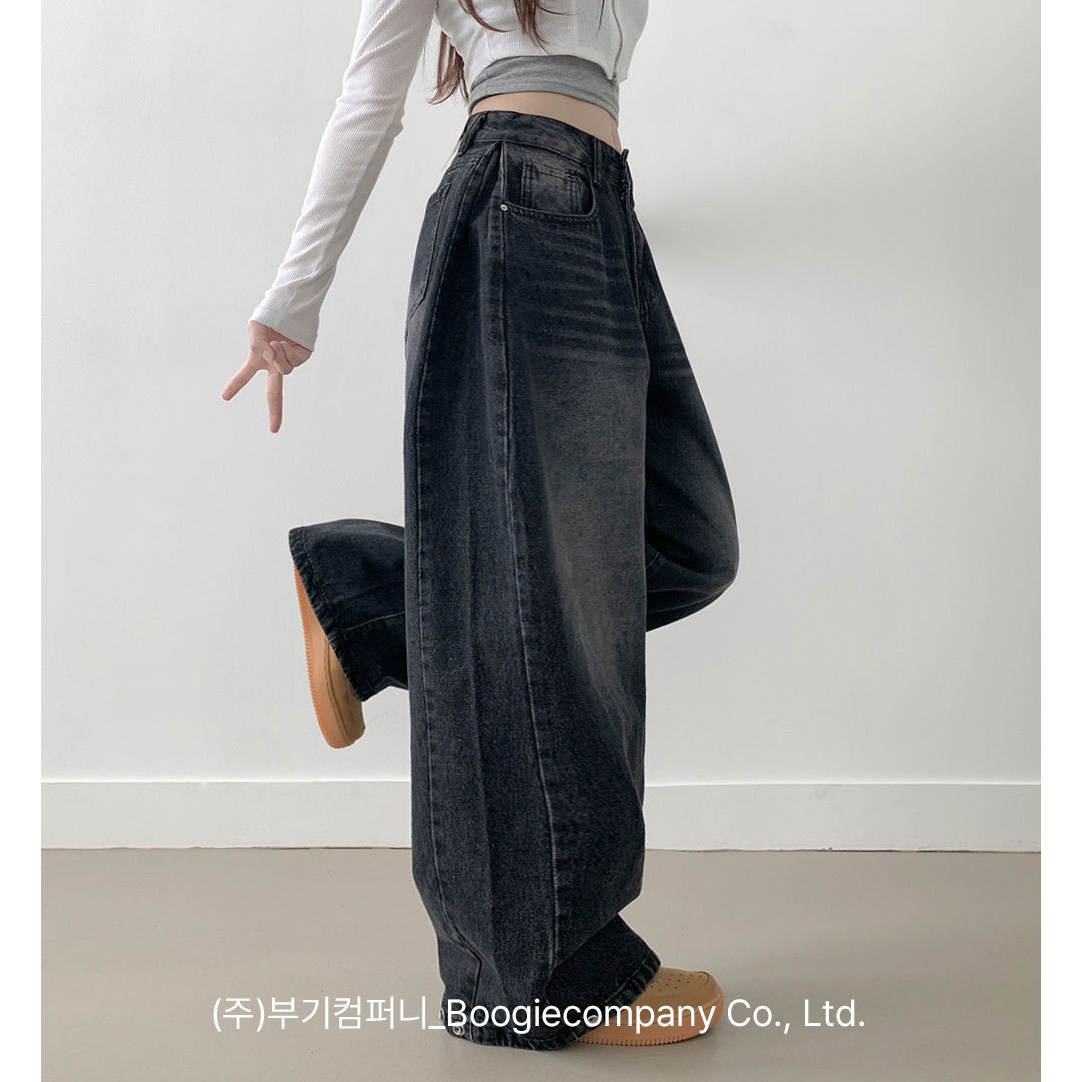 부기샵 벌룬 와이드 데님팬츠 라뚜 사이드핀턱 캣브러쉬 워싱 스냅버튼 조거 와이드 벌룬핏 군살커버 데님팬츠 26,800원
