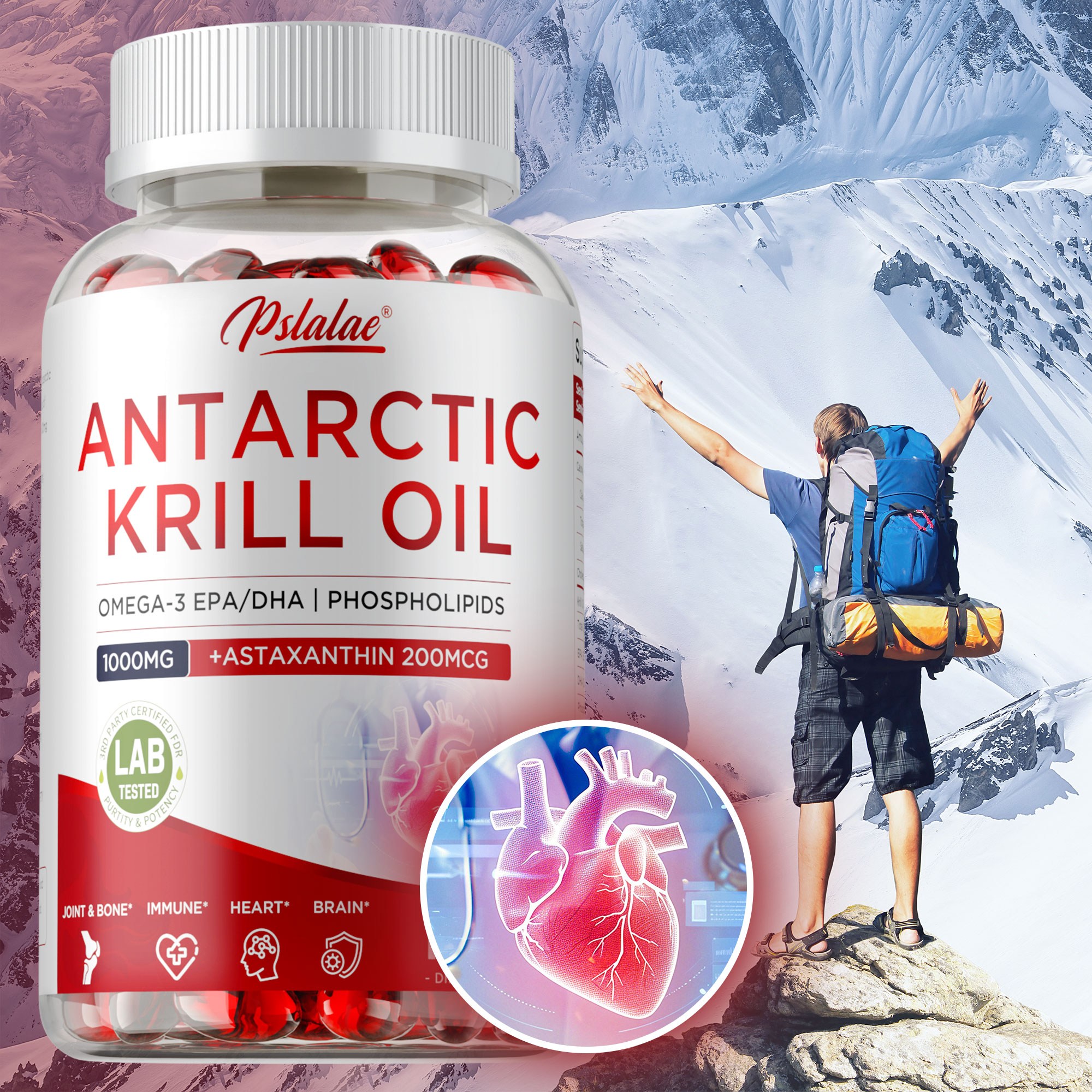 남극 크릴 오일 - 1000mg, 심혈관 기능, 인지 기능 향상 및 관절 통증 완화에 도움, 1개, 60정 17,370원