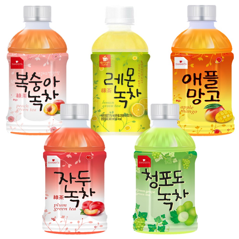 웰그린 복숭아녹차 레몬녹차 애플망고 자두녹차 청포도녹차 340ml 5종 4개씩, 20개, 340ml 15,900원