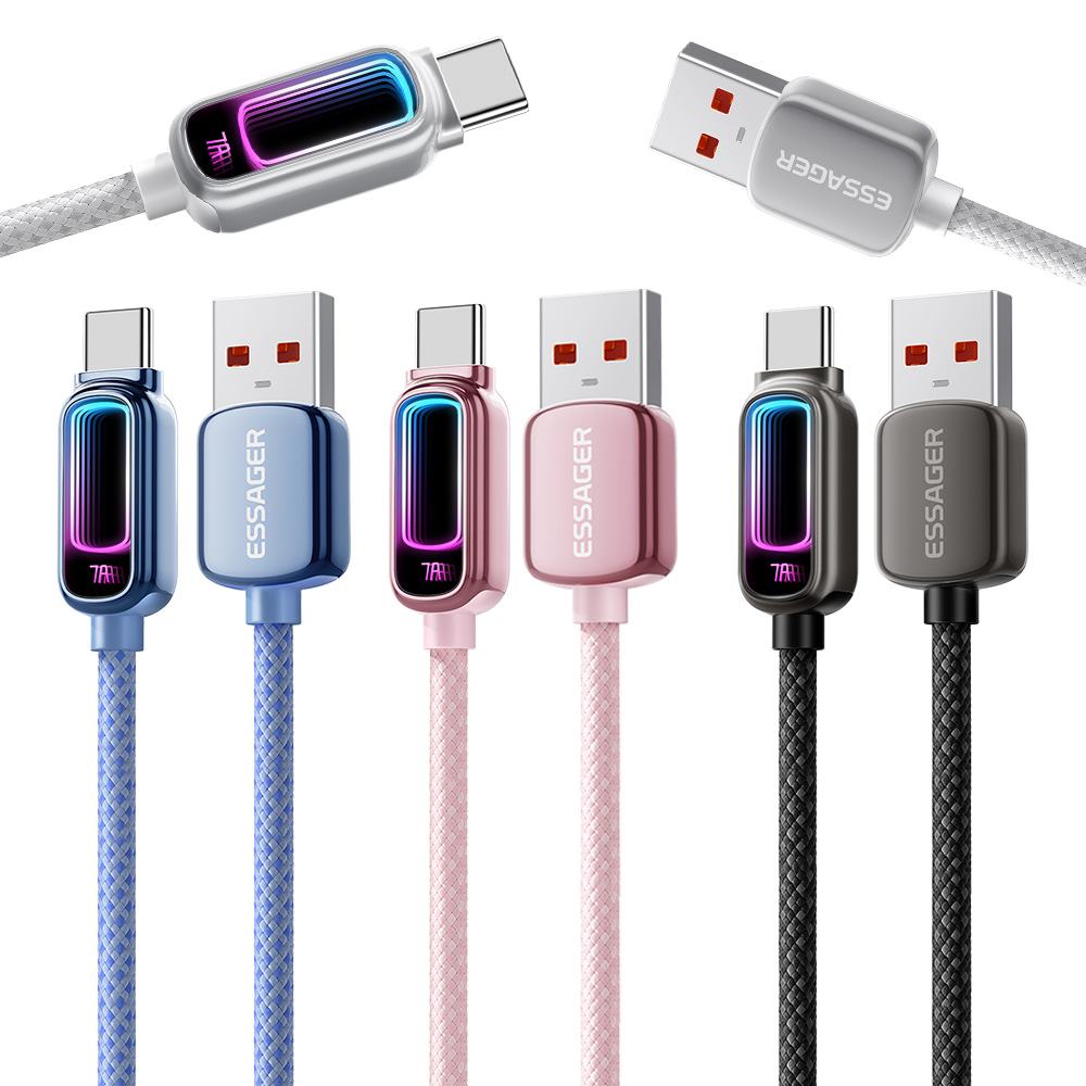 ESSAGER 다채로운 LED 디스플레이 PD 최대 100W 7A USB A타입-C타입 고속 충전 케이블 2개입, 2개, 블랙, 1m 29,600원
