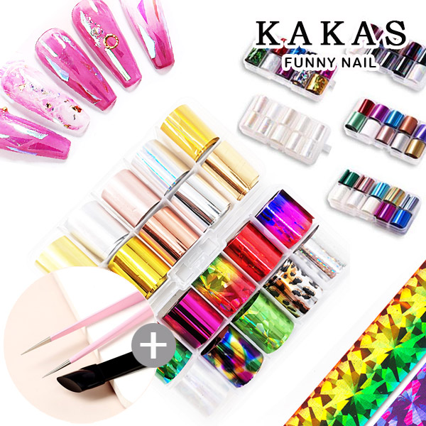[퍼니네일] 매직필름 세트 20종 + 꾹꾹이핀셋 / 오로라네일 / 오로라필름 / 호일필름 / 메탈필름글루 / 네일아트 얼음네일 유리네일 8,300원