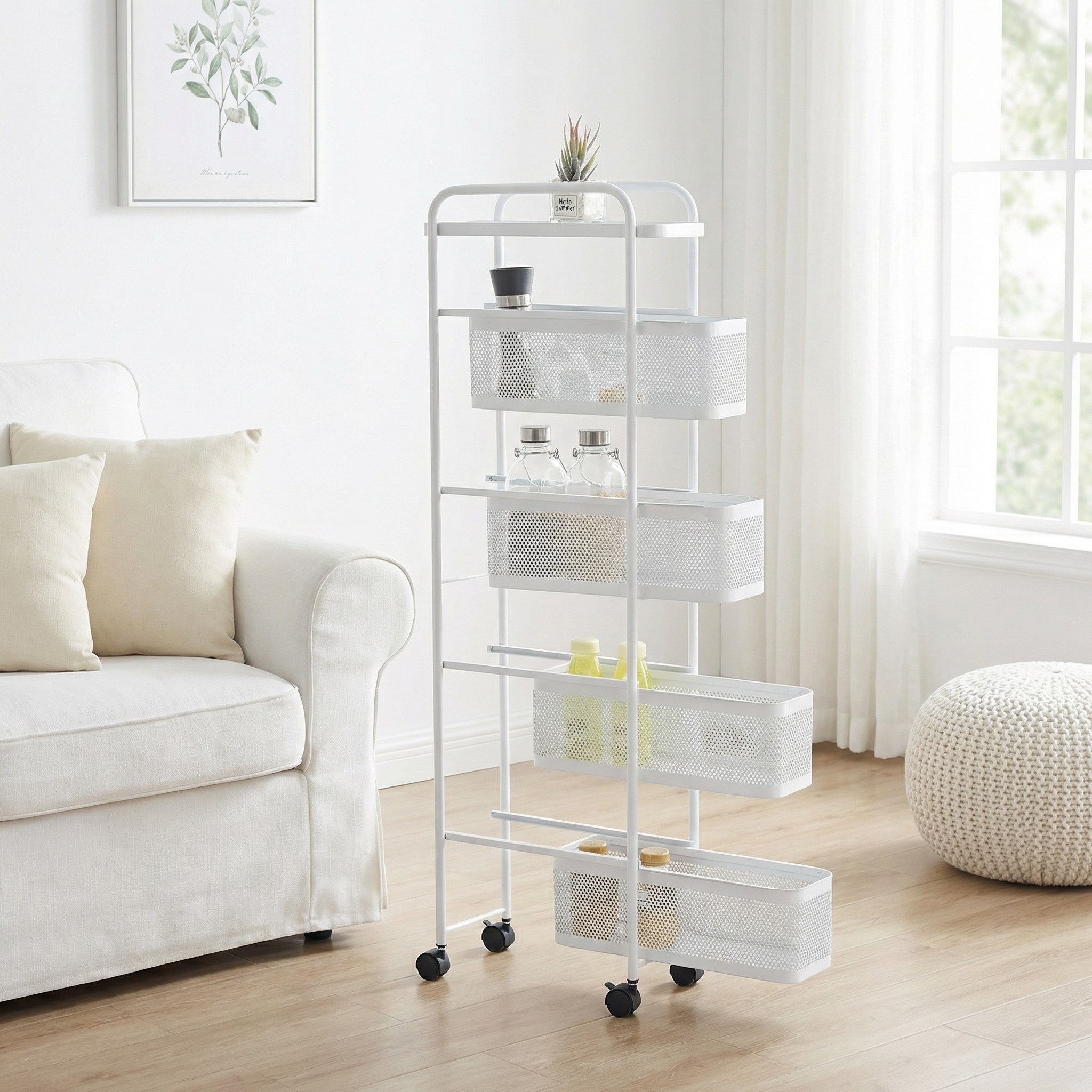 리빙코아 이동식 철제 틈새 슬라이드 트롤리 수납 선반 다용도, 화이트, 4단 46,900원