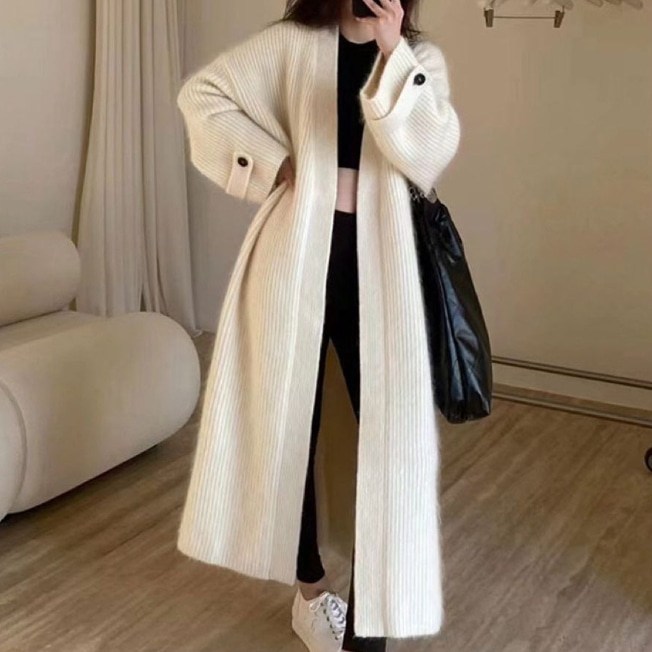 아이엠몽 여성 소매 단추 포인트 오픈 롱 니트 가디건 19,900원