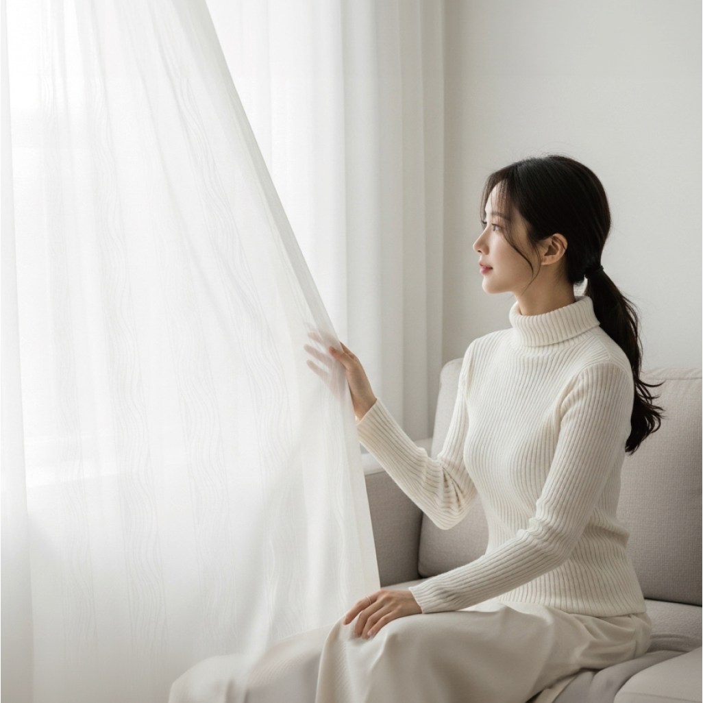 해움창 국내생산 비침없는 차르르 나비주름 쉬폰커튼 1P 79,900원