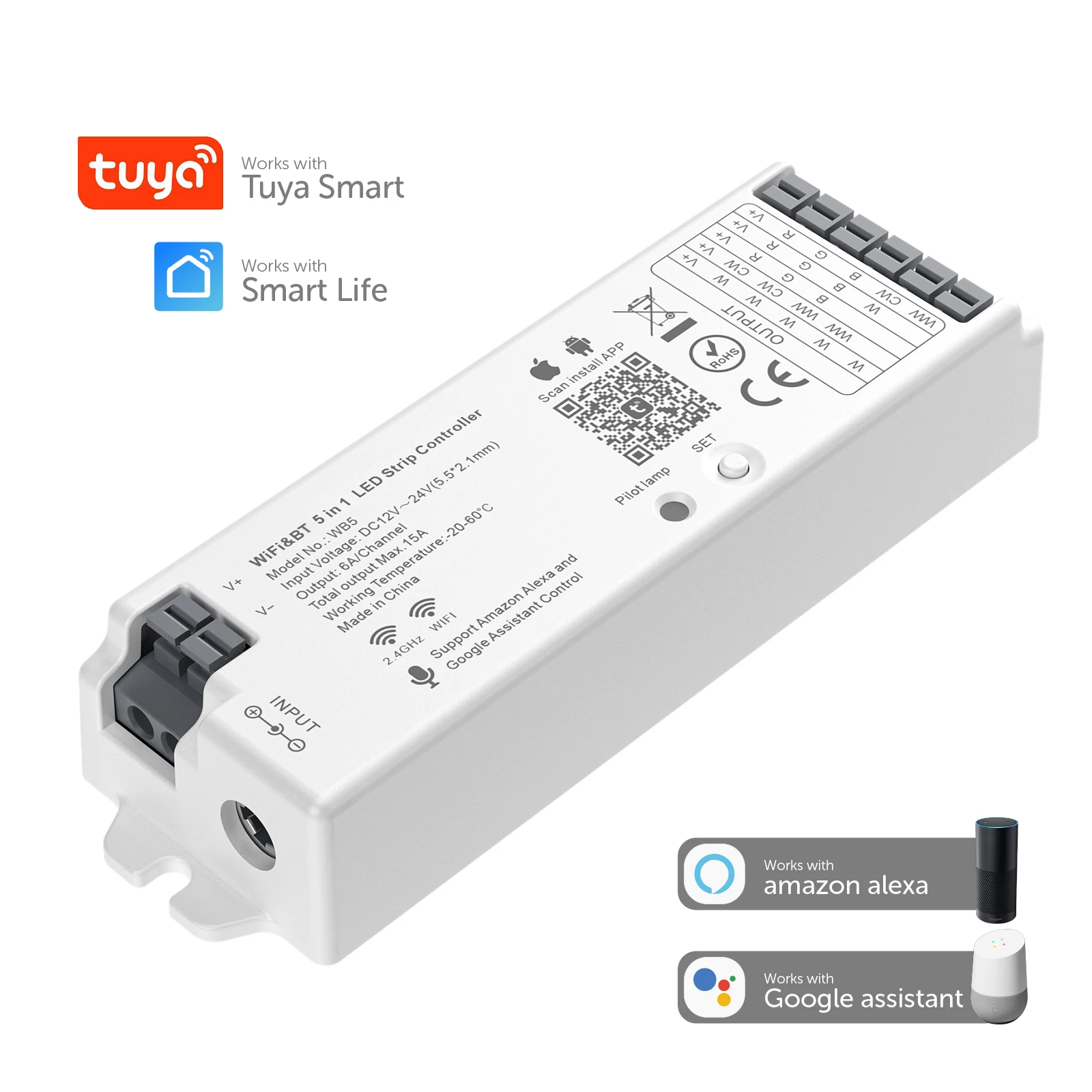 5in 1 2.4GHz RF LED 컨트롤러 Tuya Wifi Alexa 음성 Google 지원 디밍 CCT RGB 스트립과 호환 가능 44,800원