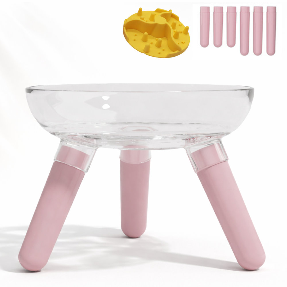 더펫즈 높이조절 각도조절 급체방지 고양이 강아지 유리 밥그릇 식기, 1개, 핑크 28,800원