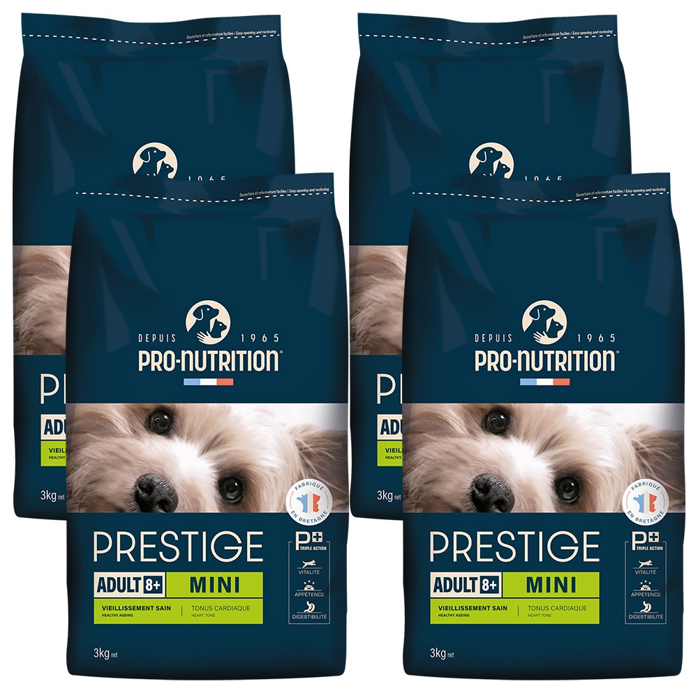 (유통기한 2608 특가) 프레스티지 독 시니어8+ 노견 소화 관절 도움 강아지 건식 사료, 4개, 3kg 119,000원