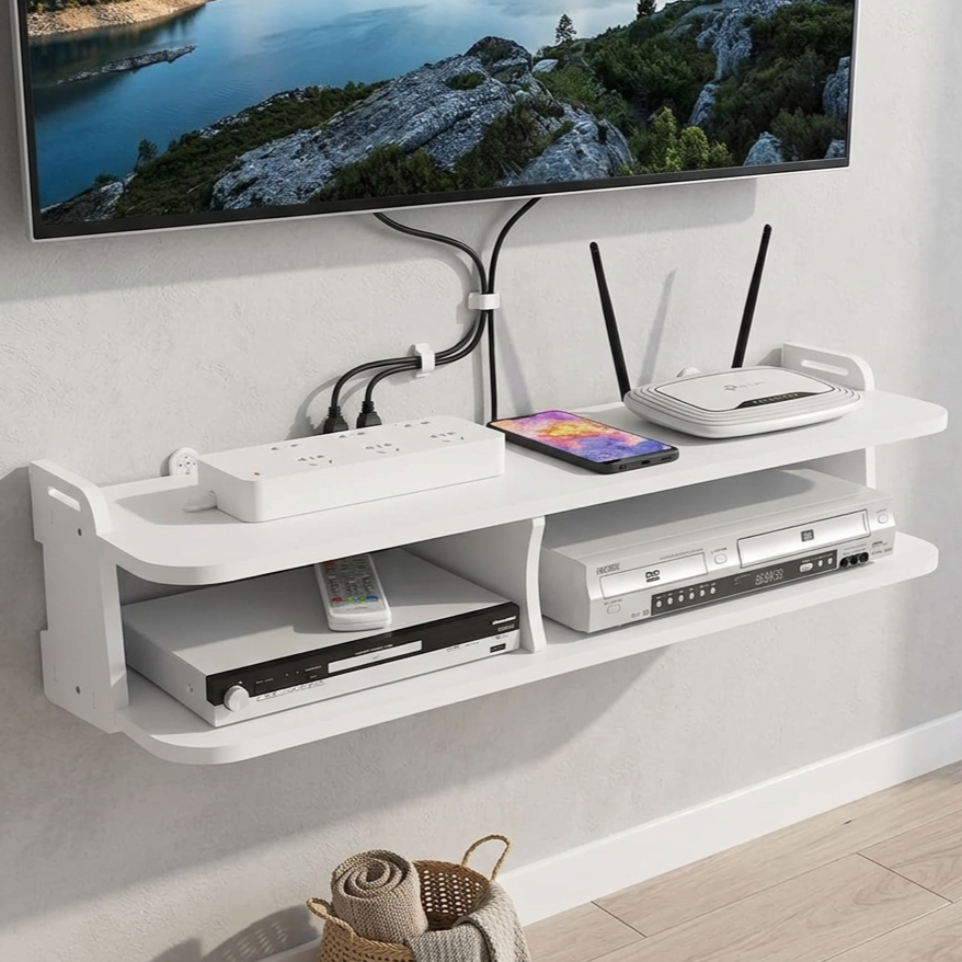아이레노 무타공 티비 셋톱박스 선반 벽걸이 TV 주변 기기 거치대 공유기 수납함 화이트, 2단, 단일 색상 38,900원