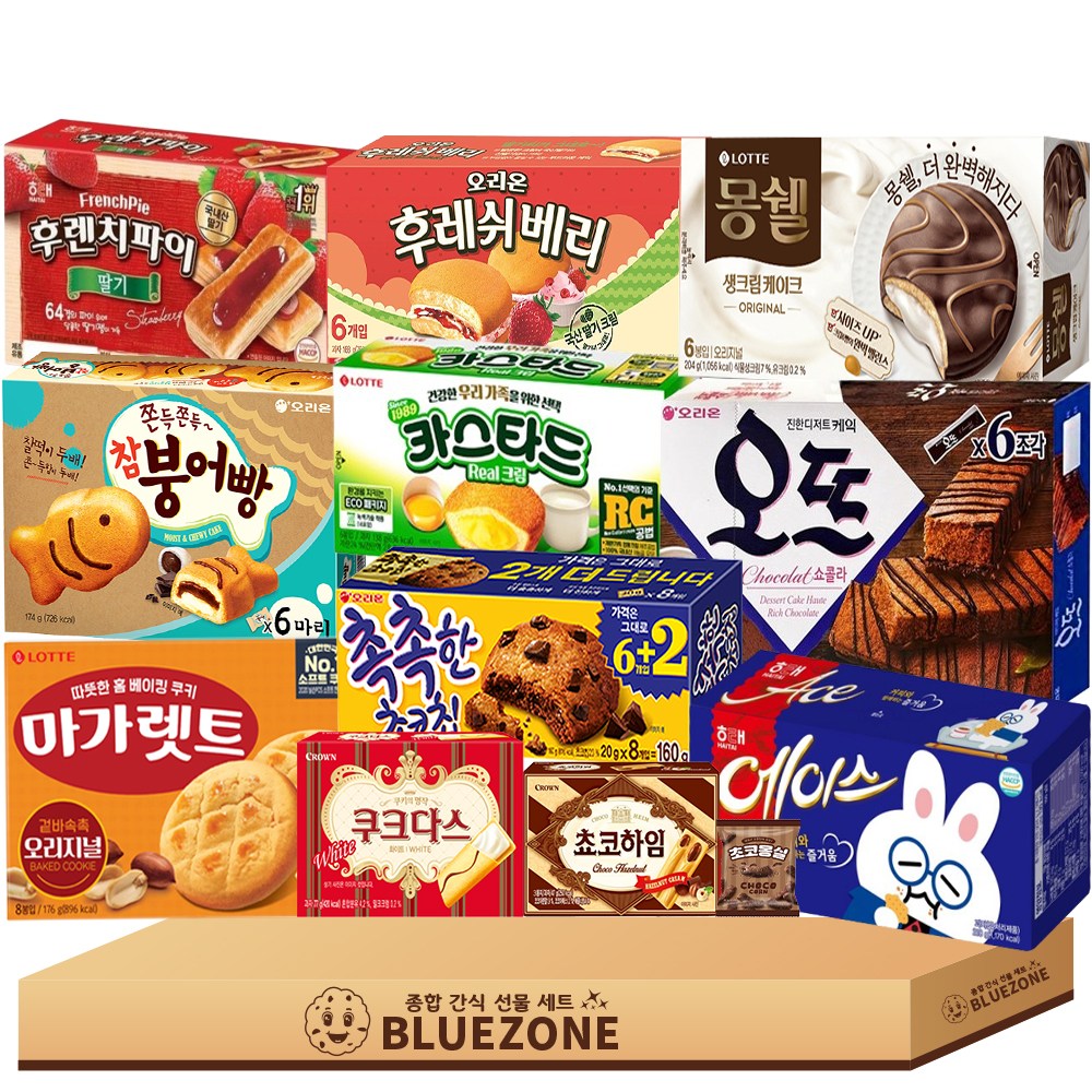 곽과자 선물 A세트 오뜨쇼콜라 몽쉘 롯데카스타드 후레쉬베리 후렌치파이 에이스 참붕어빵 촉촉한초코칩 마가렛트 초코하임 쿠크다스화이트 초코몽실, 12개, 곽과자 38,800원