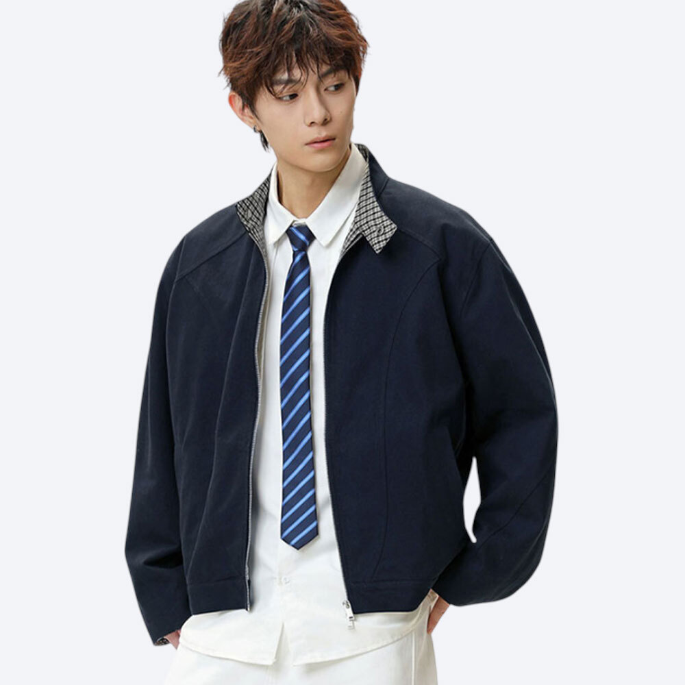 에브리핏 남성용 리버시블 양면 자켓 체크 무지 투웨이 오버핏 블루종 점퍼 하이넥 루즈핏 봄 가을 아우터 38,000원