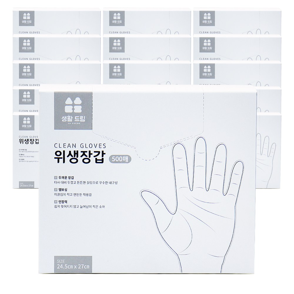 생활드림 일회용 비닐장갑 위생장갑 대용량, 16개, 500개입 66,900원