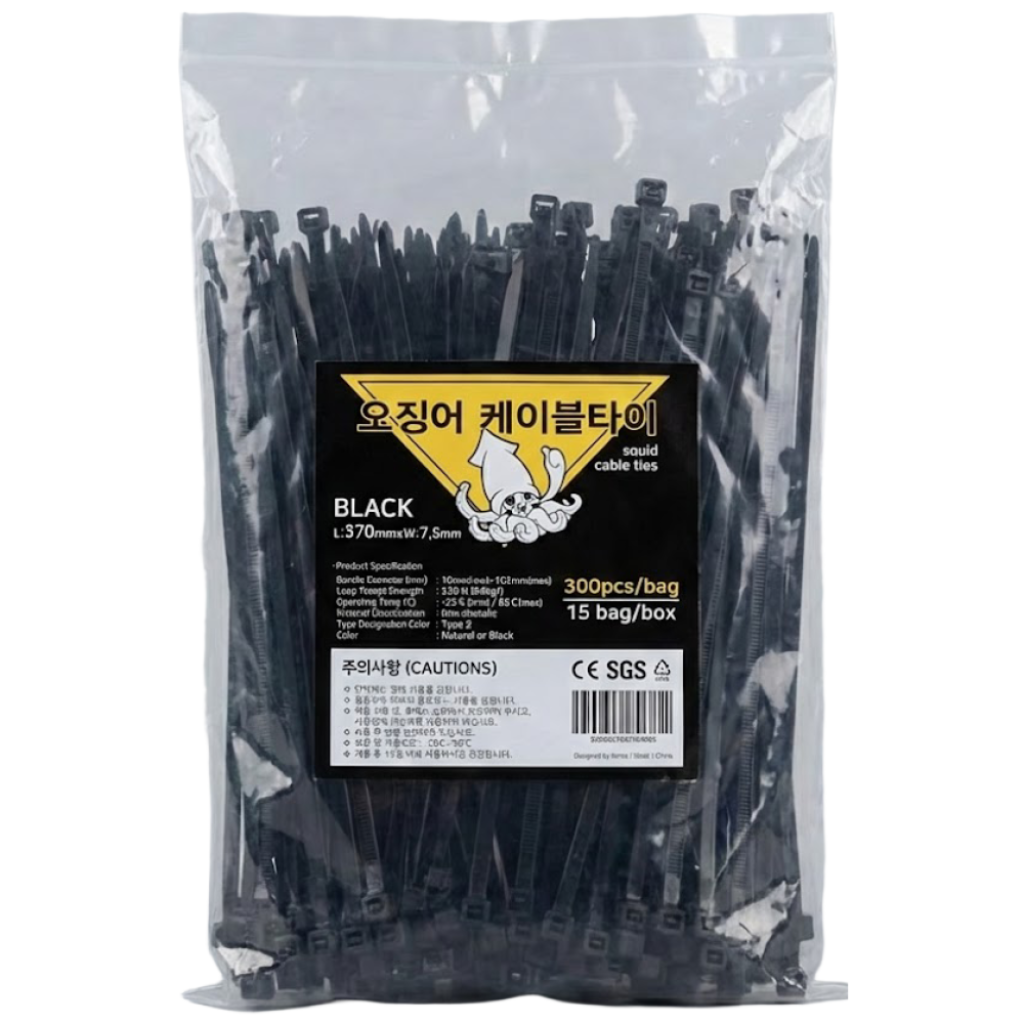 오징어 케이블타이 블랙 370mm, 300개, 1세트, 현재가 15,900원