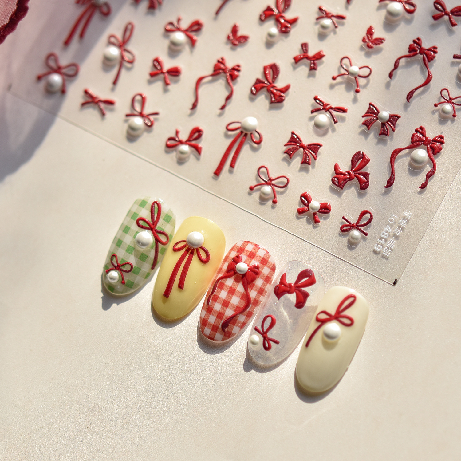 샵글로벌 레드 리본 네일스티커 감성 셀프 네일아트, 1개, 감성레드리본네일스티커 4,900원