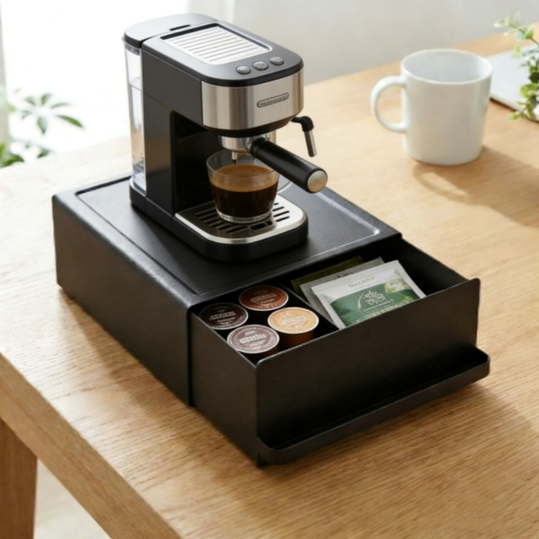 란몰 슬라이딩 철제 수납함 커피머신받침대 서랍형 정리함, 1개, 블랙 23,500원