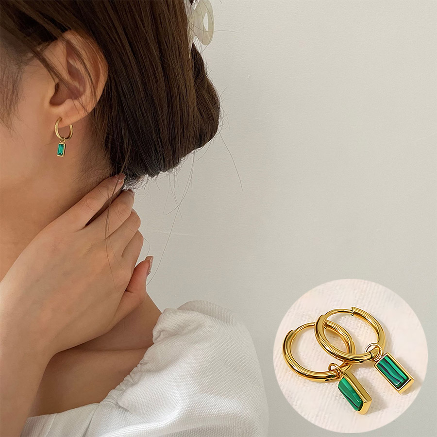 Ramlove 14K 에메랄드 드롭 귀걸이 여 기하학 큐빅 빈티지 도금 이어링 발암물질 미포함 CJR-SS9037 49,800원