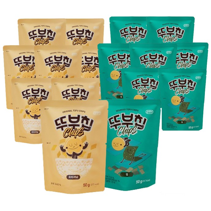 뚜부칩 오리지널+김맛_건강 두부과자 어른 간식 국산두부 국산재료 오븐에구워 더 맛있는 두부과자 건강과자 온가족 건강간식, 16개, 50g 33,000원
