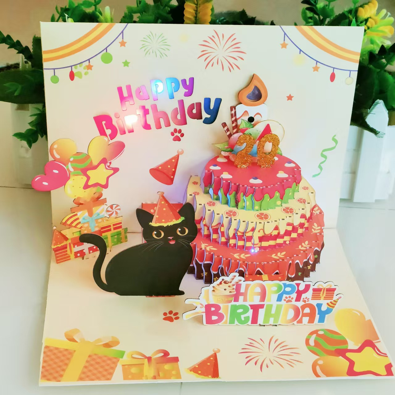 라나즈초이스 고양이 생일 축하 카드 음악 조명 효과 3D 입체 생일 편지지 ( 촛불 불기 연출 ) 14,900원