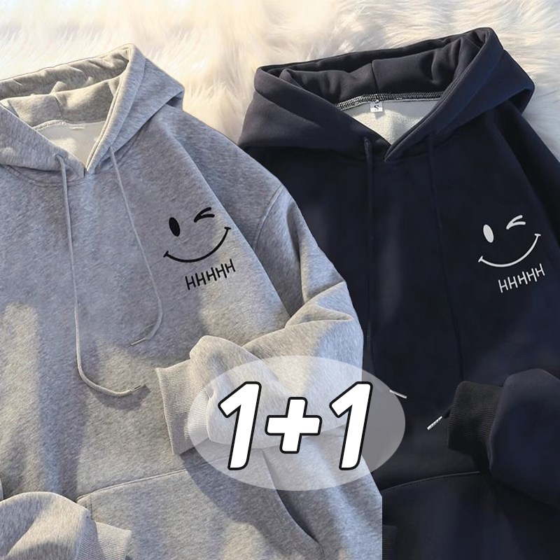 1+1 남녀공용 루즈핏 기모후드티 풀오버 스마일 레터링 무지 맨투맨 가을겨울 도톰기모티 26,900원
