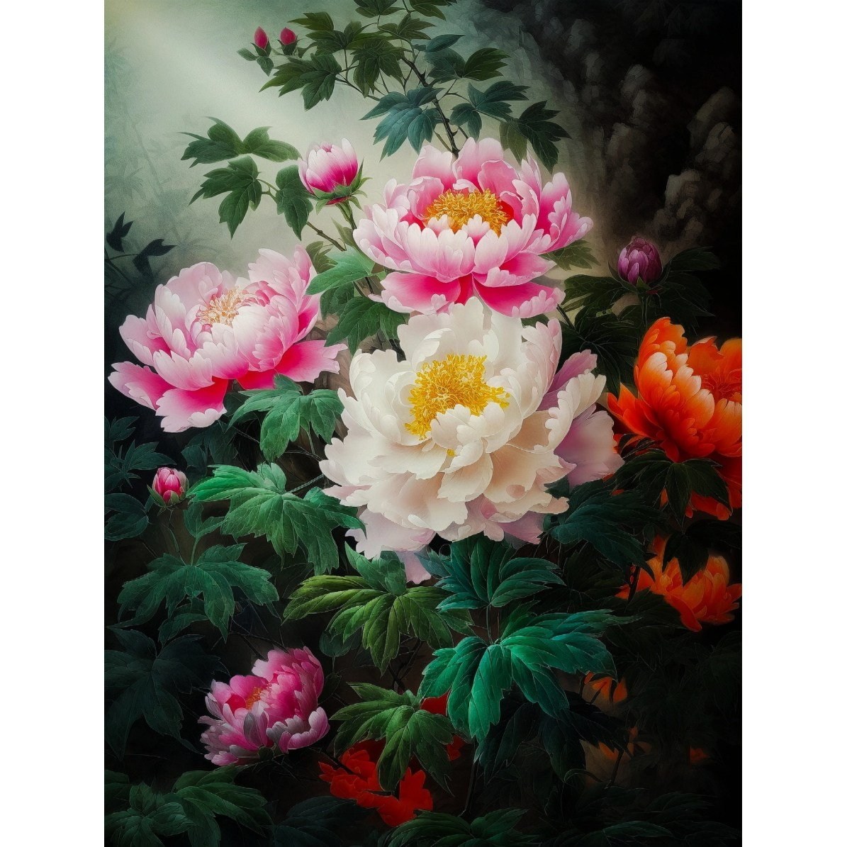 만발한 부귀영화 모란꽃 DIY피포페인팅 행운재물 가져다주는 나비 산수목단 화려한 목작약 국색 명화따라그리기 캔버스형 홈 인테리어 집콕취미 40*50cm 최신상 34,300원