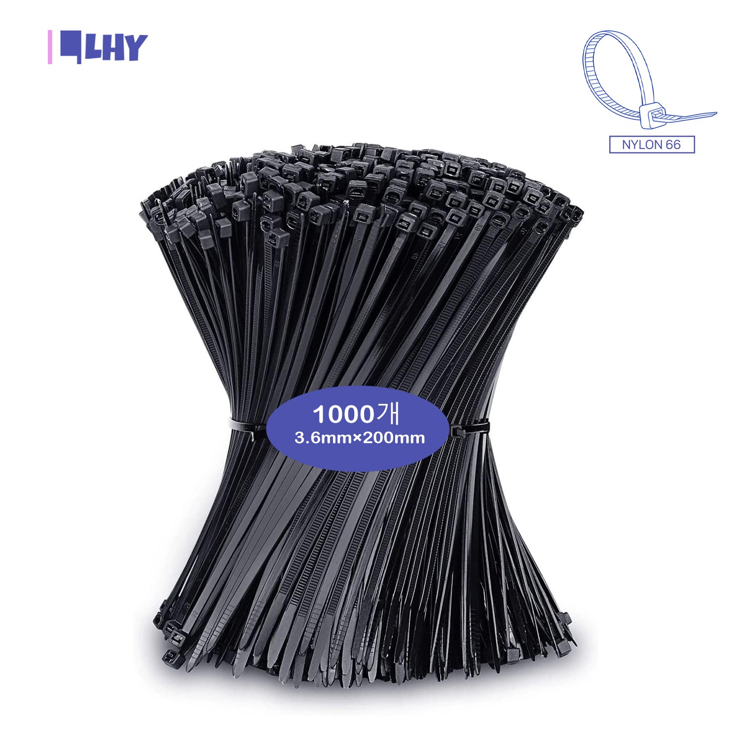 LYRHIX,케이블타이,블랙 케이블타이,케이블타이소,100-150-200mm,타이,업무가정용필수공구,다용도케이블타이고정, 1000개, 블랙 16,990원