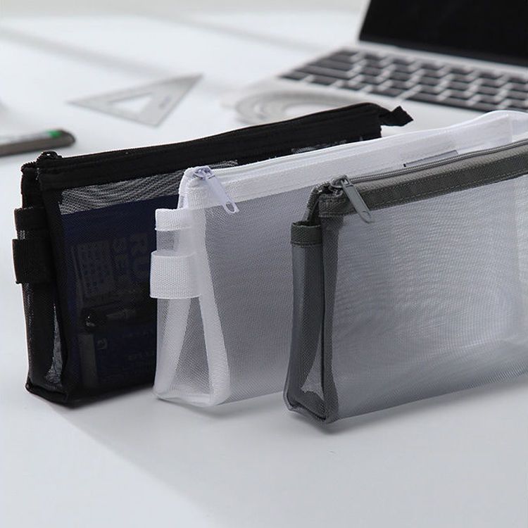 심플 메쉬 투명 펜슬 파우치, 1개, 회색 1,500원