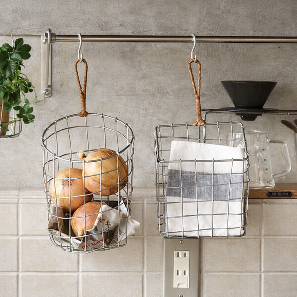 Dusaule 듀솔 철제 와이어 바스켓 행잉 바구니 사각 원형 세트 버드나무 손잡이, 1개, 사각 29,800원