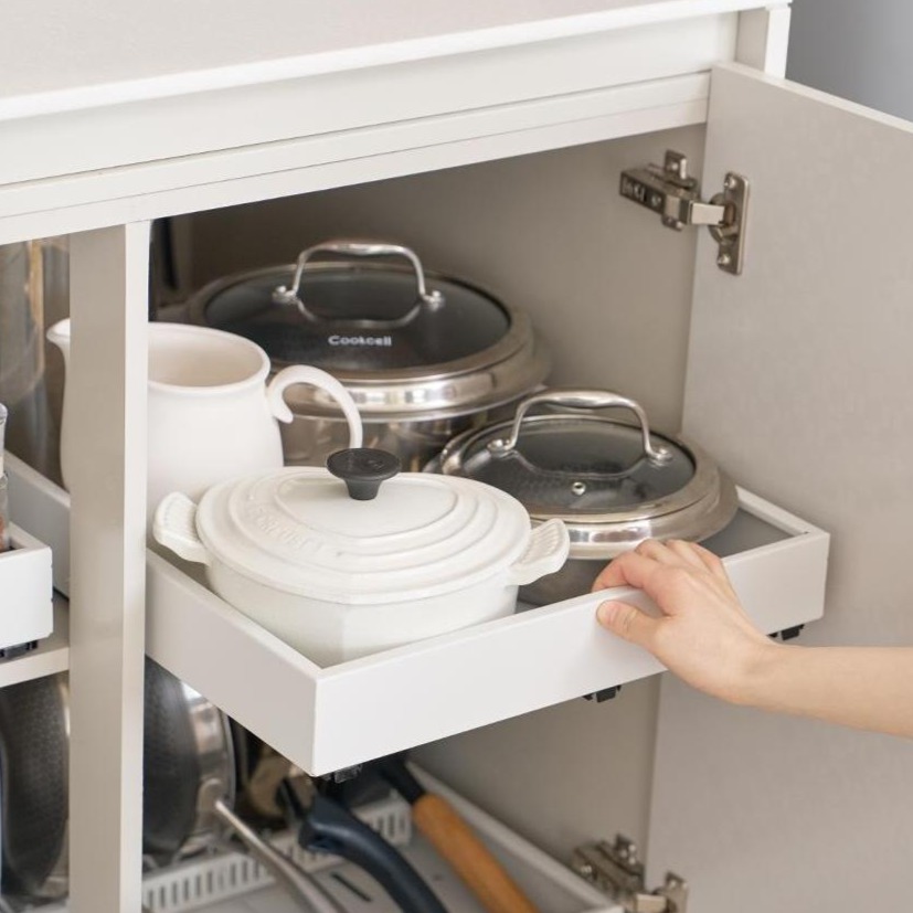 코드리빙 싱크대 하부장 무타공 슬라이딩 레일 길이조절 확장형 주방선반 M, 화이트, 1개 42,000원