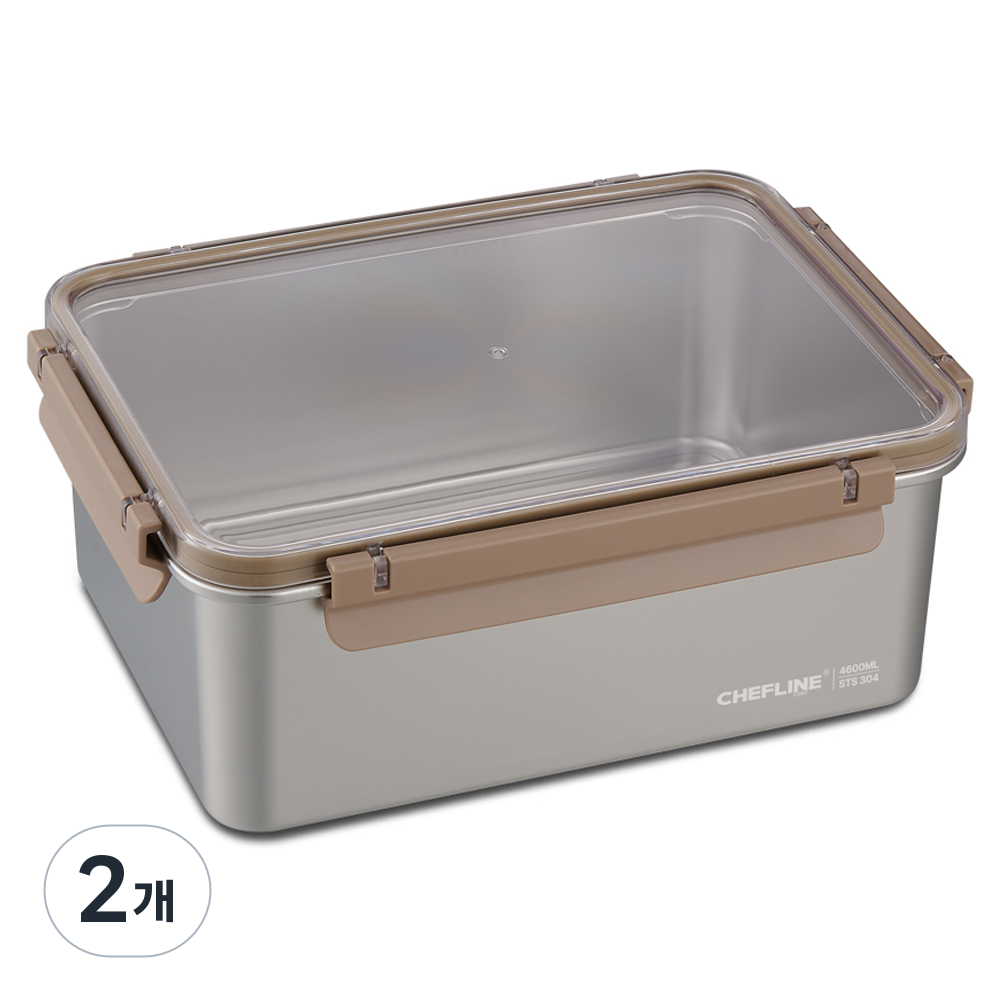 셰프라인 스텐 SUS304 전자레인지사용가능한 스텐블록 밀폐용기 5호 CLIH-S4600, 2개, 4.6L 49,900원